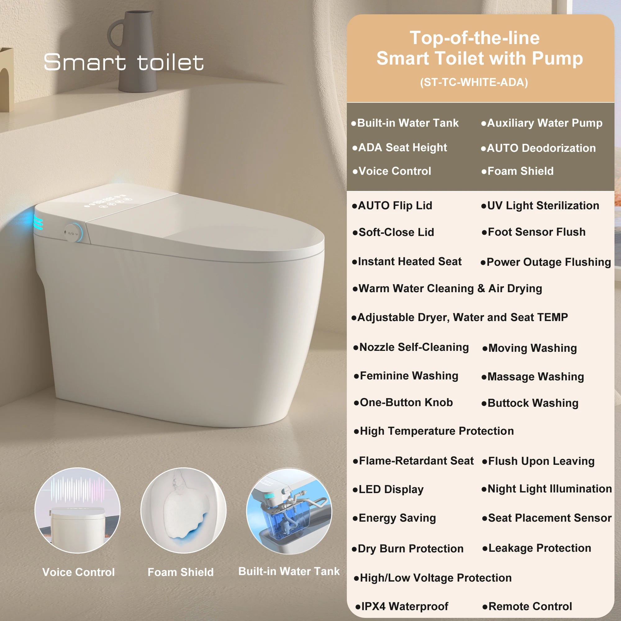 Smart Toilet Built-in Bidet For Bathrooms