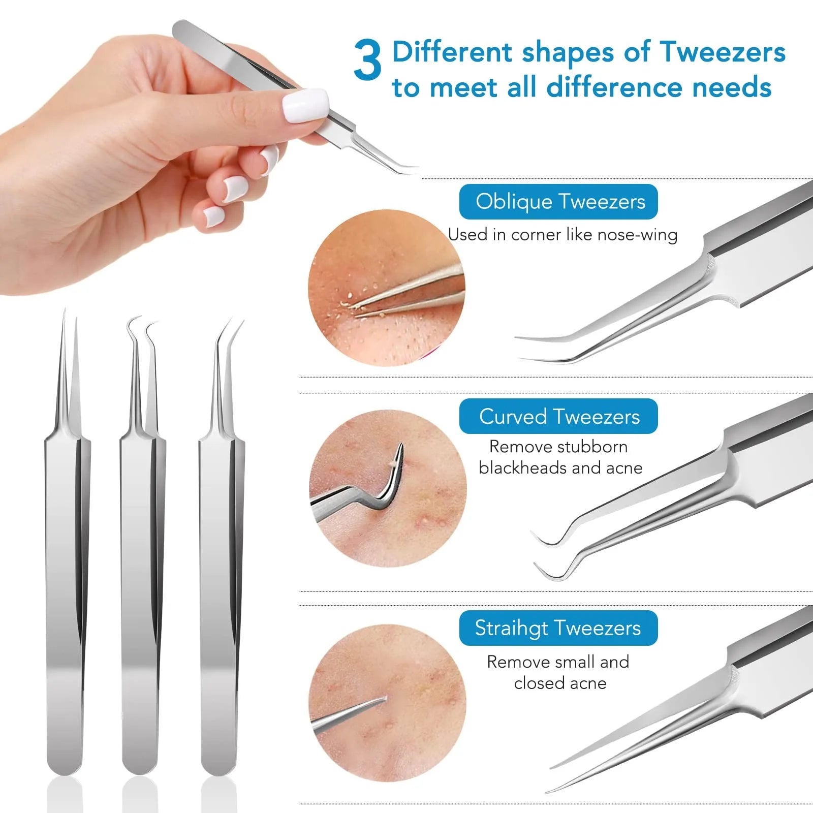 16 PCS  Kit Stainless Steel Acne Extractor Tools