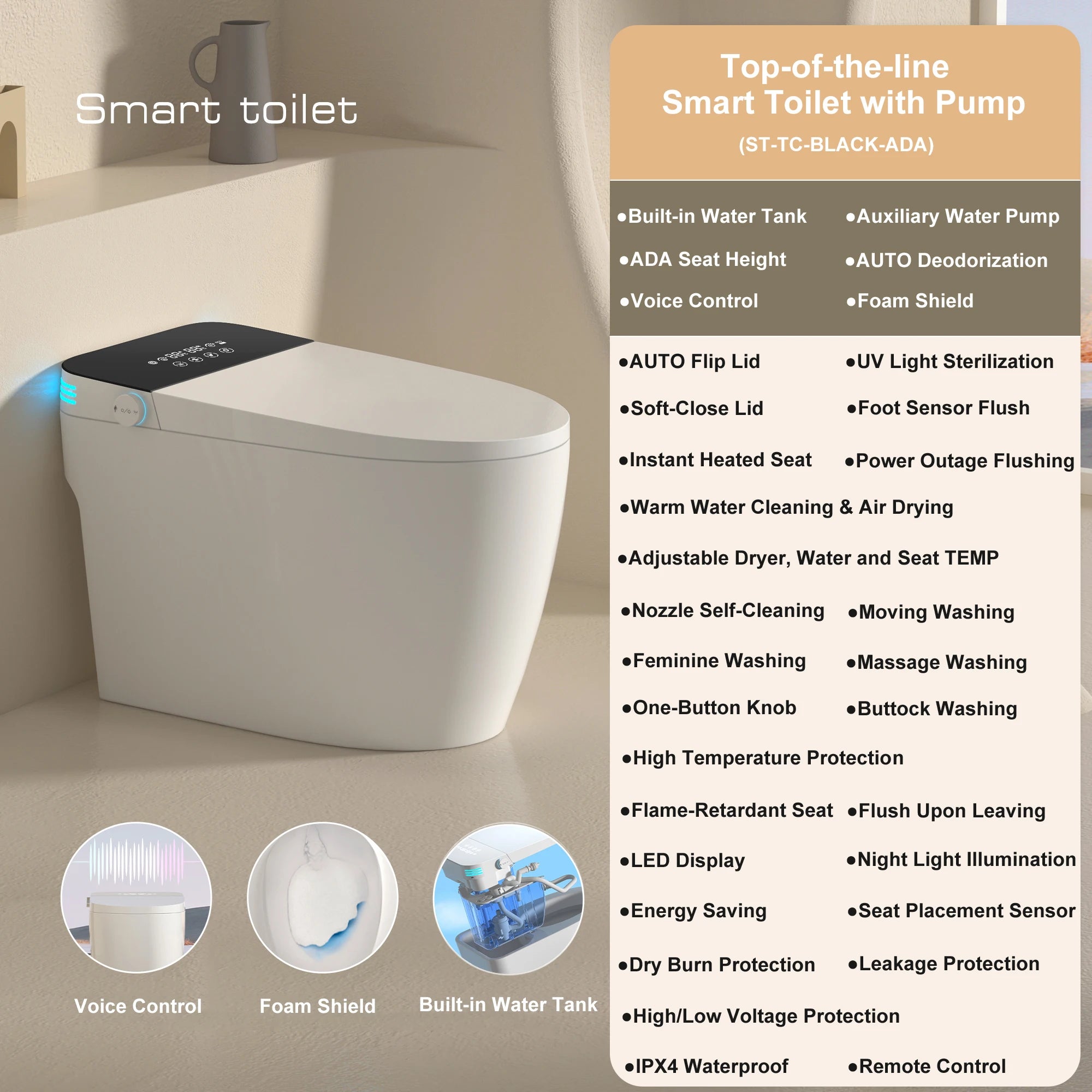 Smart Toilet Built-in Bidet For Bathrooms
