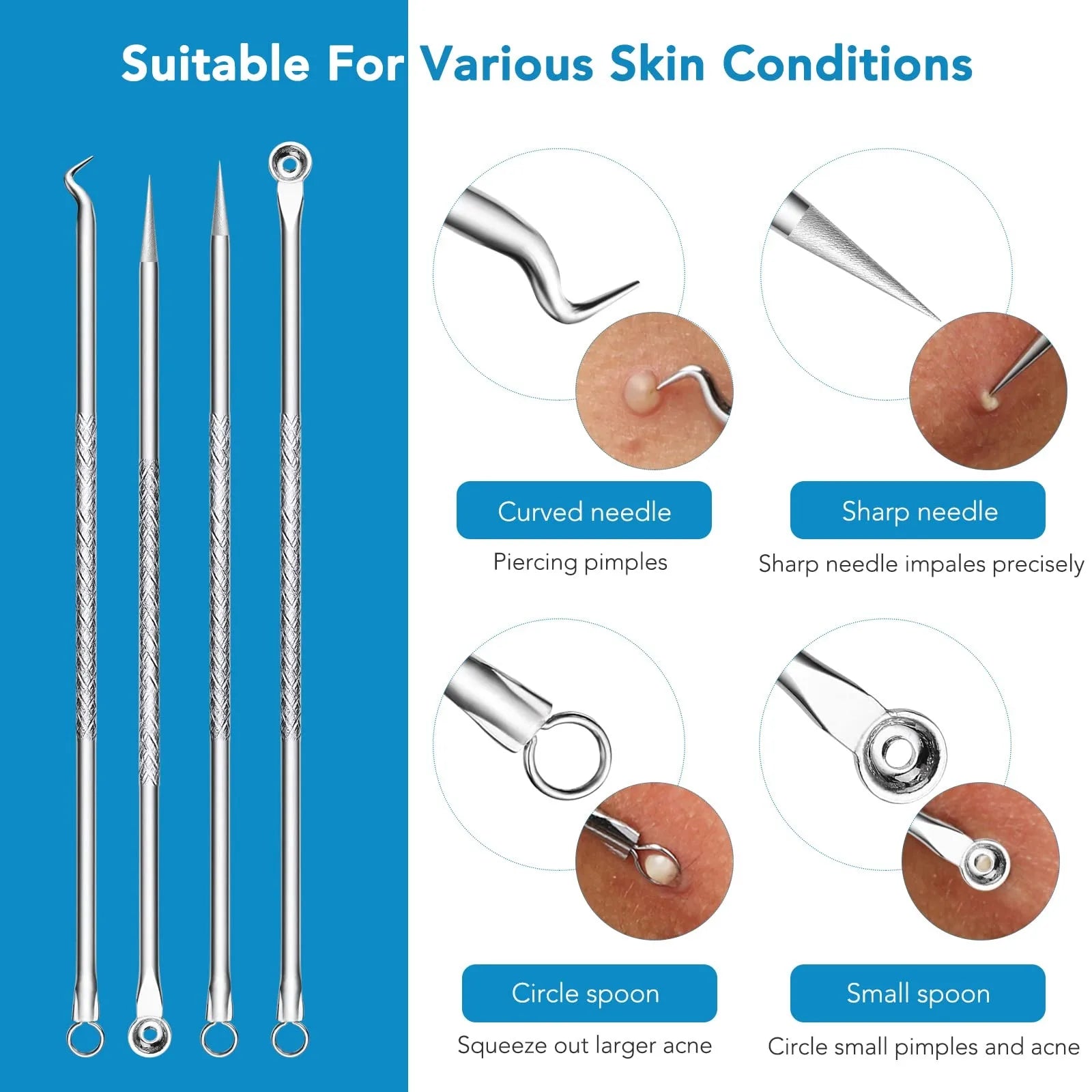 16 PCS  Kit Stainless Steel Acne Extractor Tools