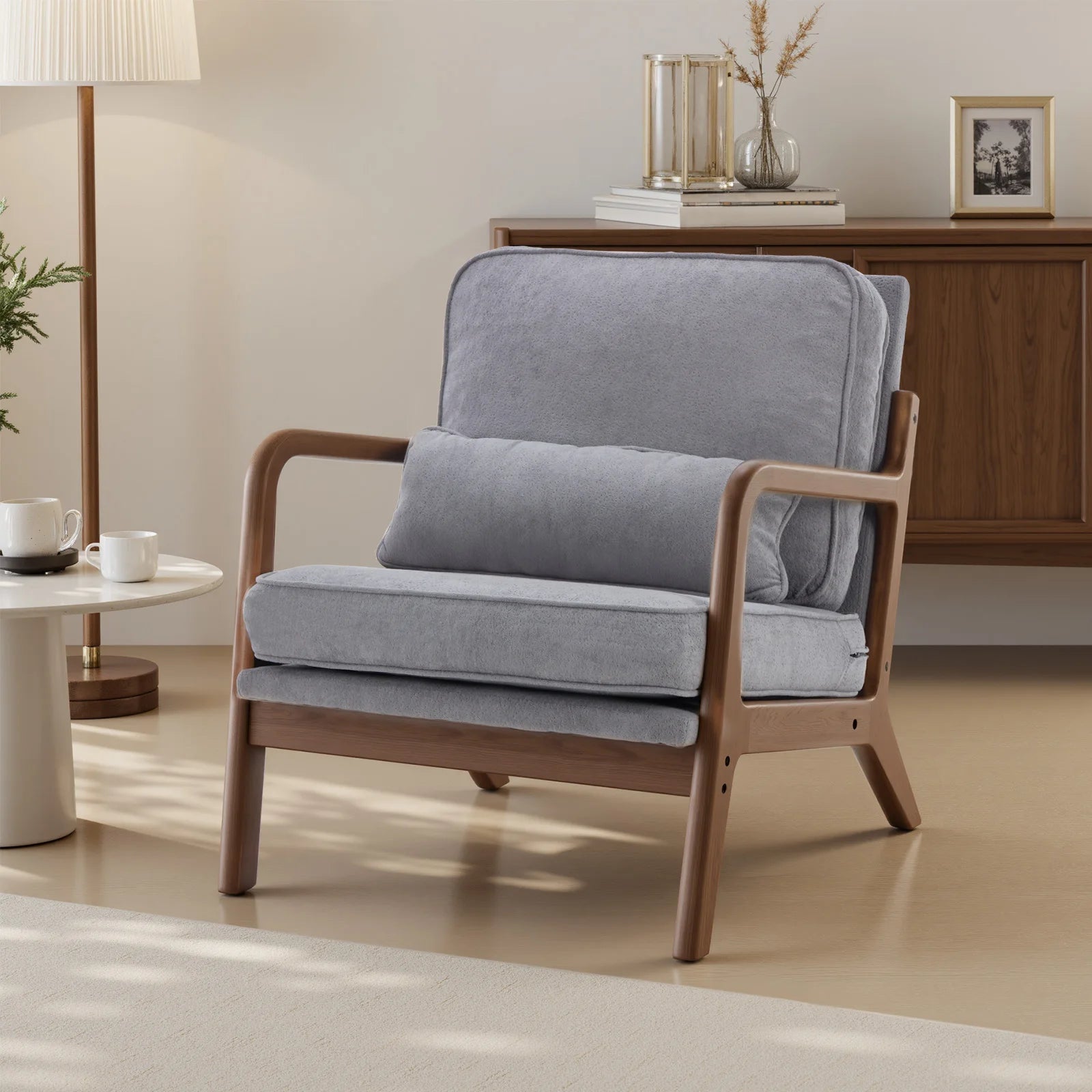 Wooden Chair with Arms and Waist Cushion