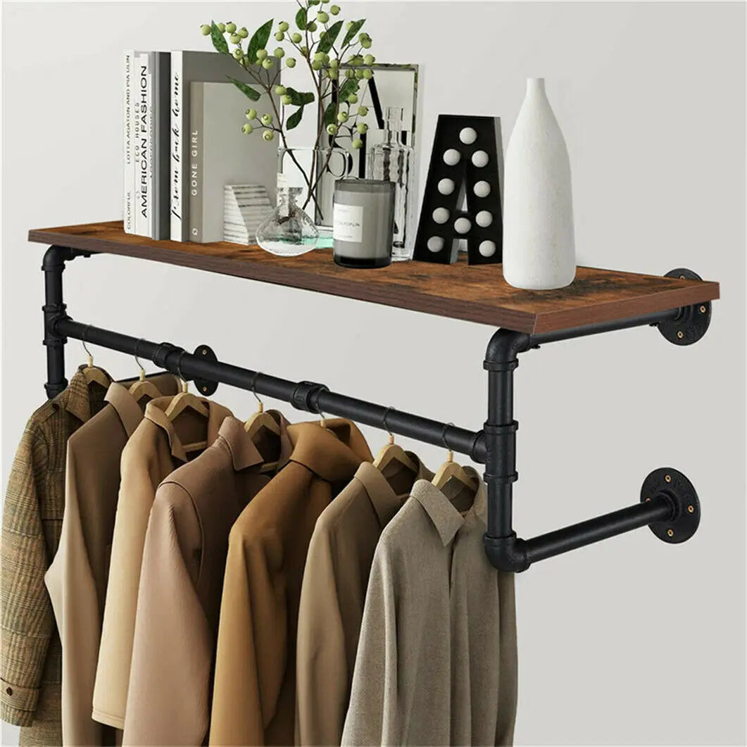 Industrial Pipe Clothing Rack Wall Mounted