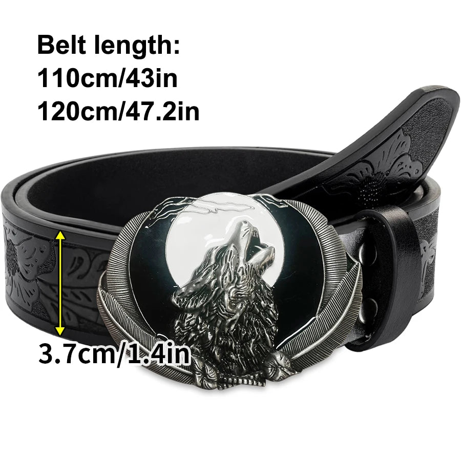 Western Men's Retro Belt Wolf Head