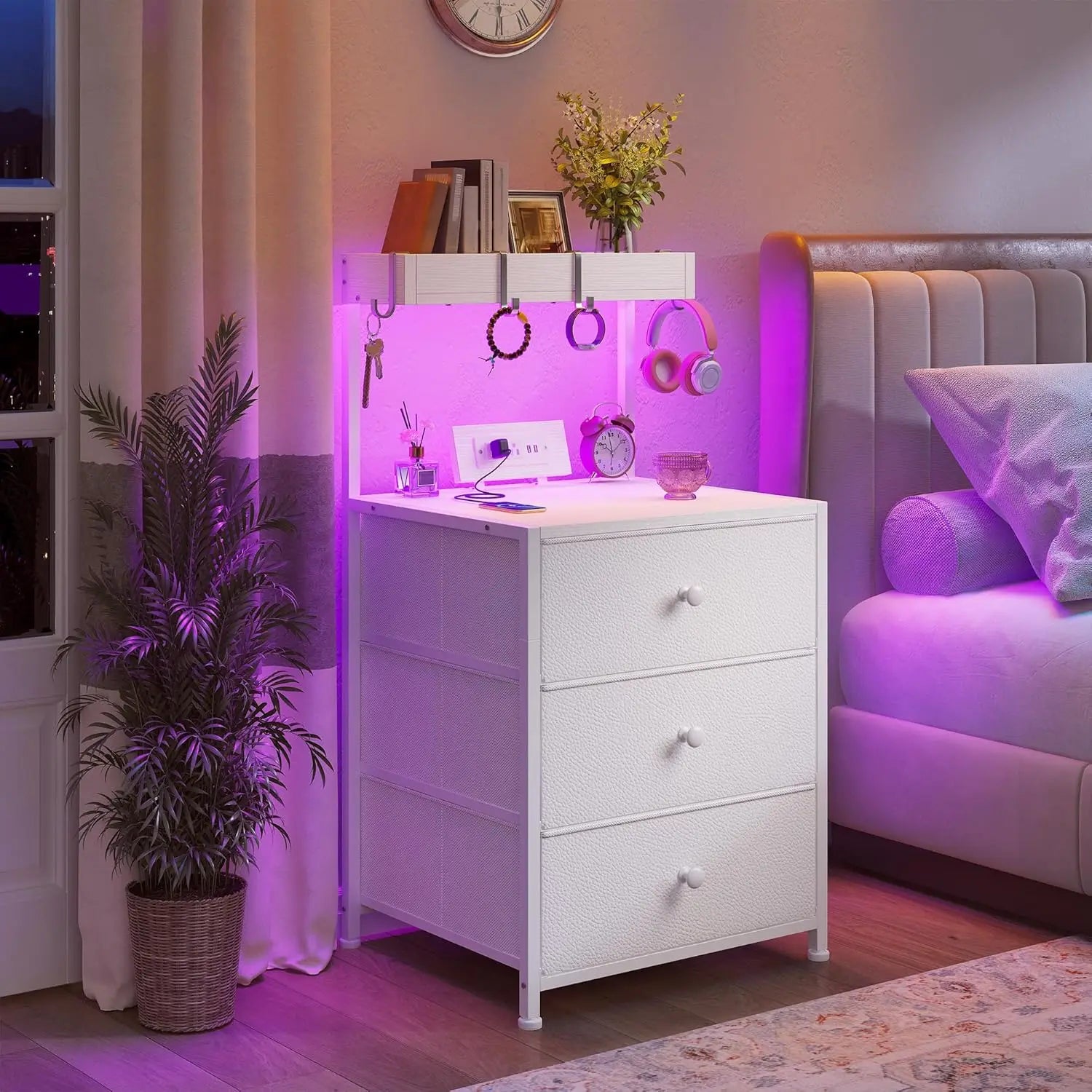 Nightstand with Charging Station & Led