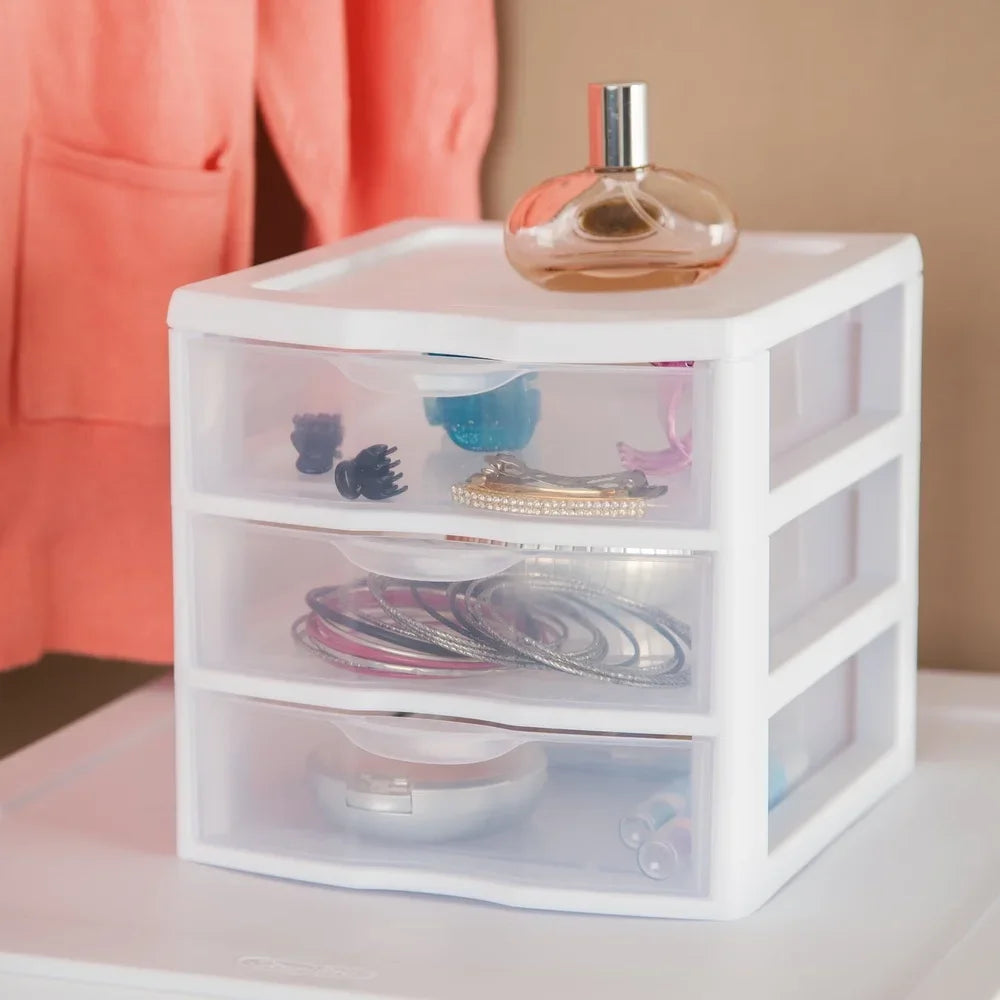 Small 3 Drawer Storage Unit Plastic Stackable Organizer