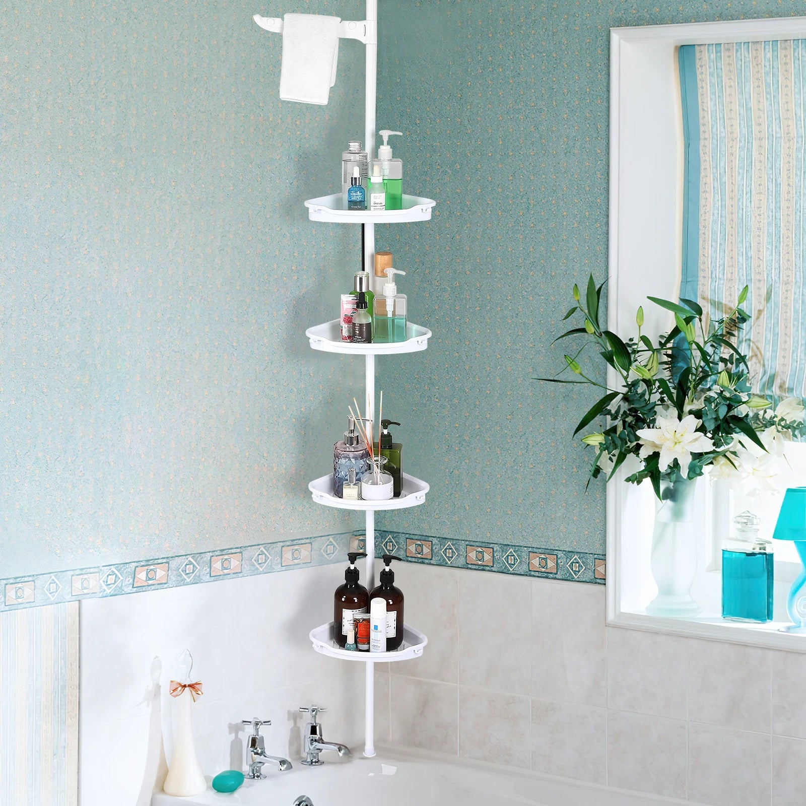 Corner Shower Caddy with Pole 4-Tier Adjustable