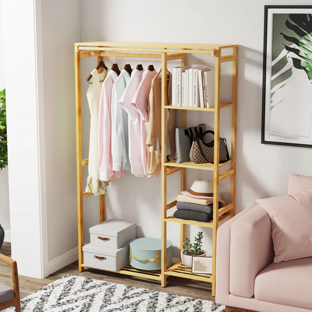 6 Tier Bamboo Garment Rack Open