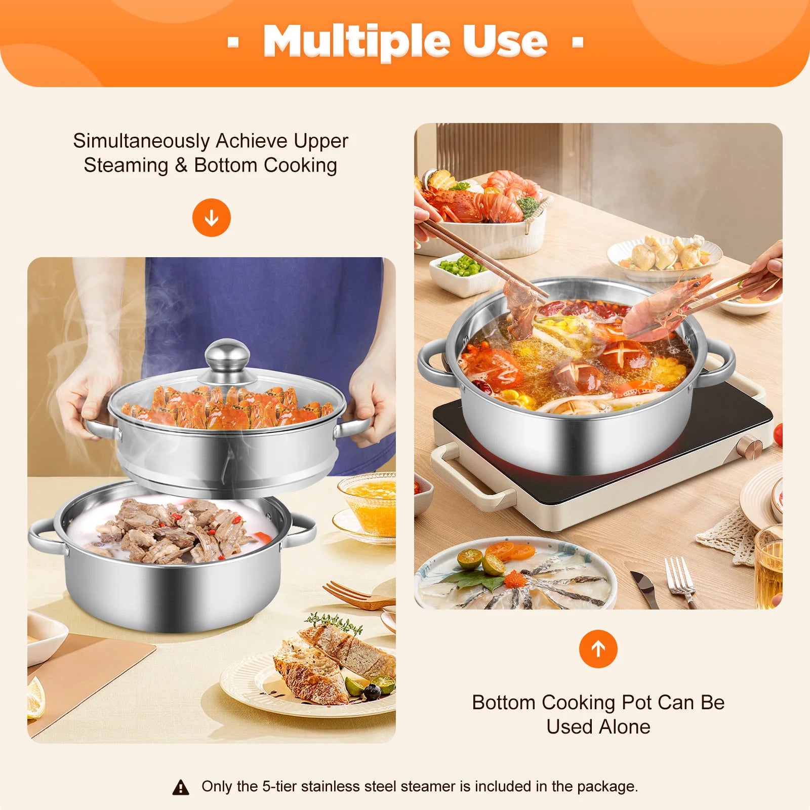 32CM Stainless Steel Steaming Pot Cookware