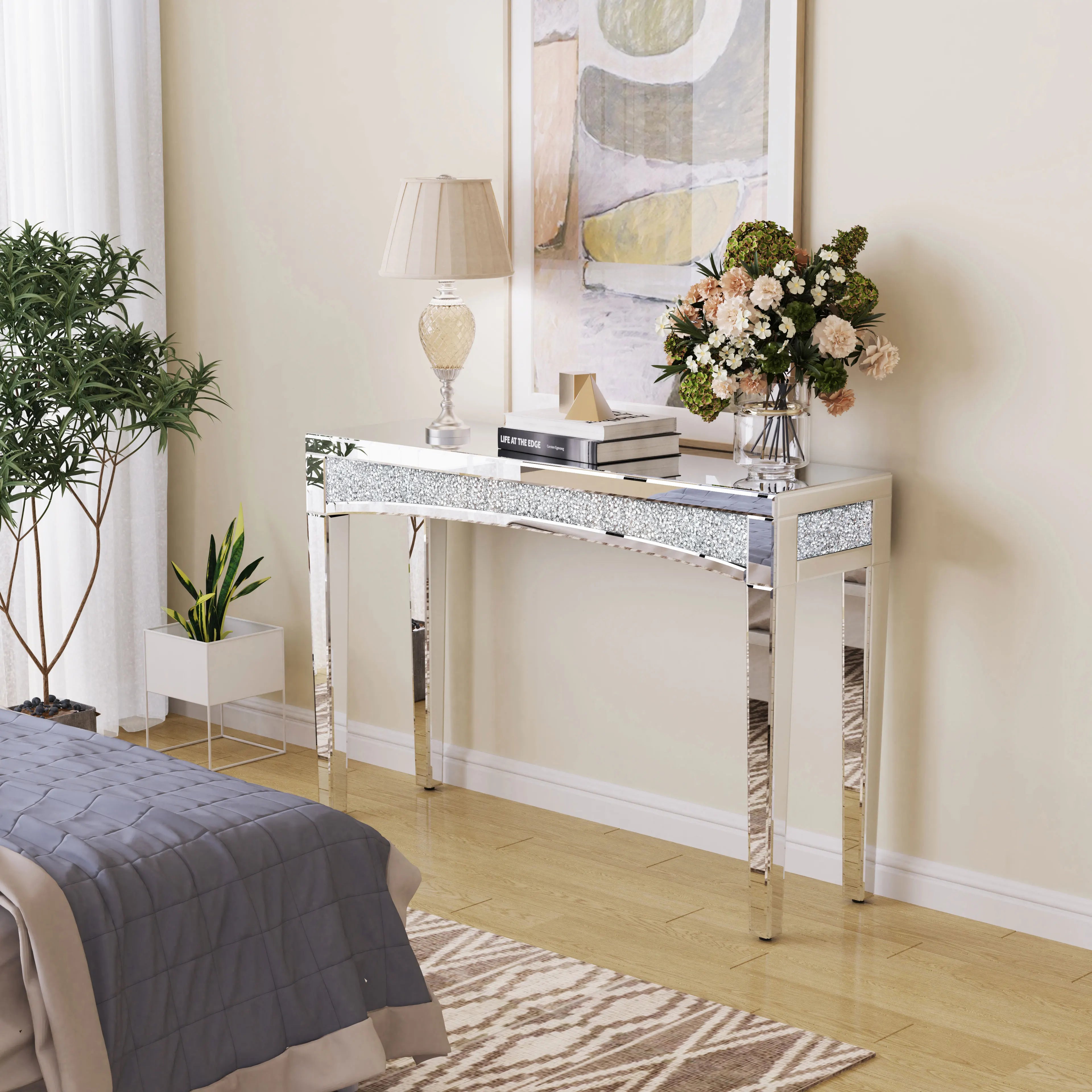 47.2" Mirrored Desk Silver Console Table