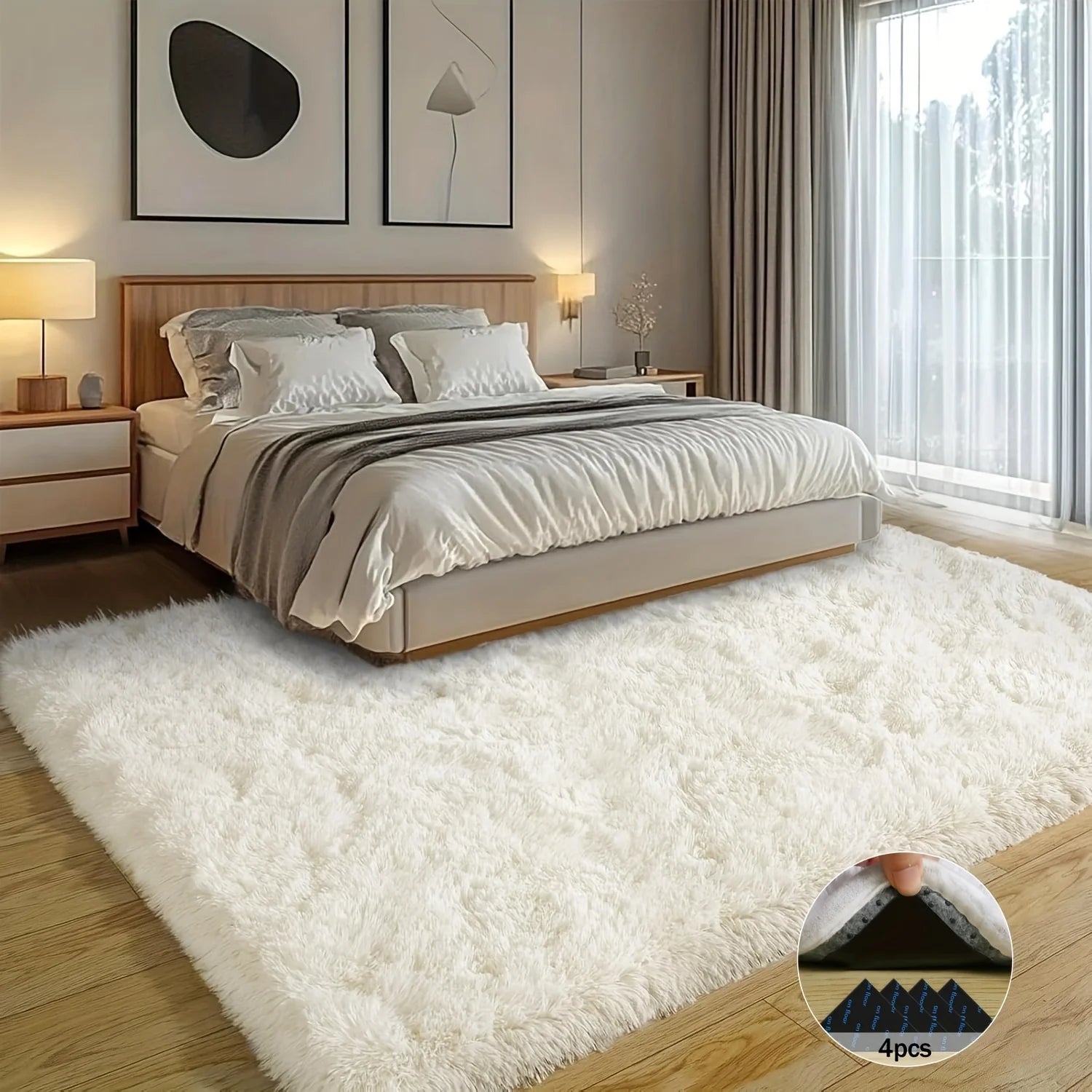Off-White Soft Shag Plush Carpet