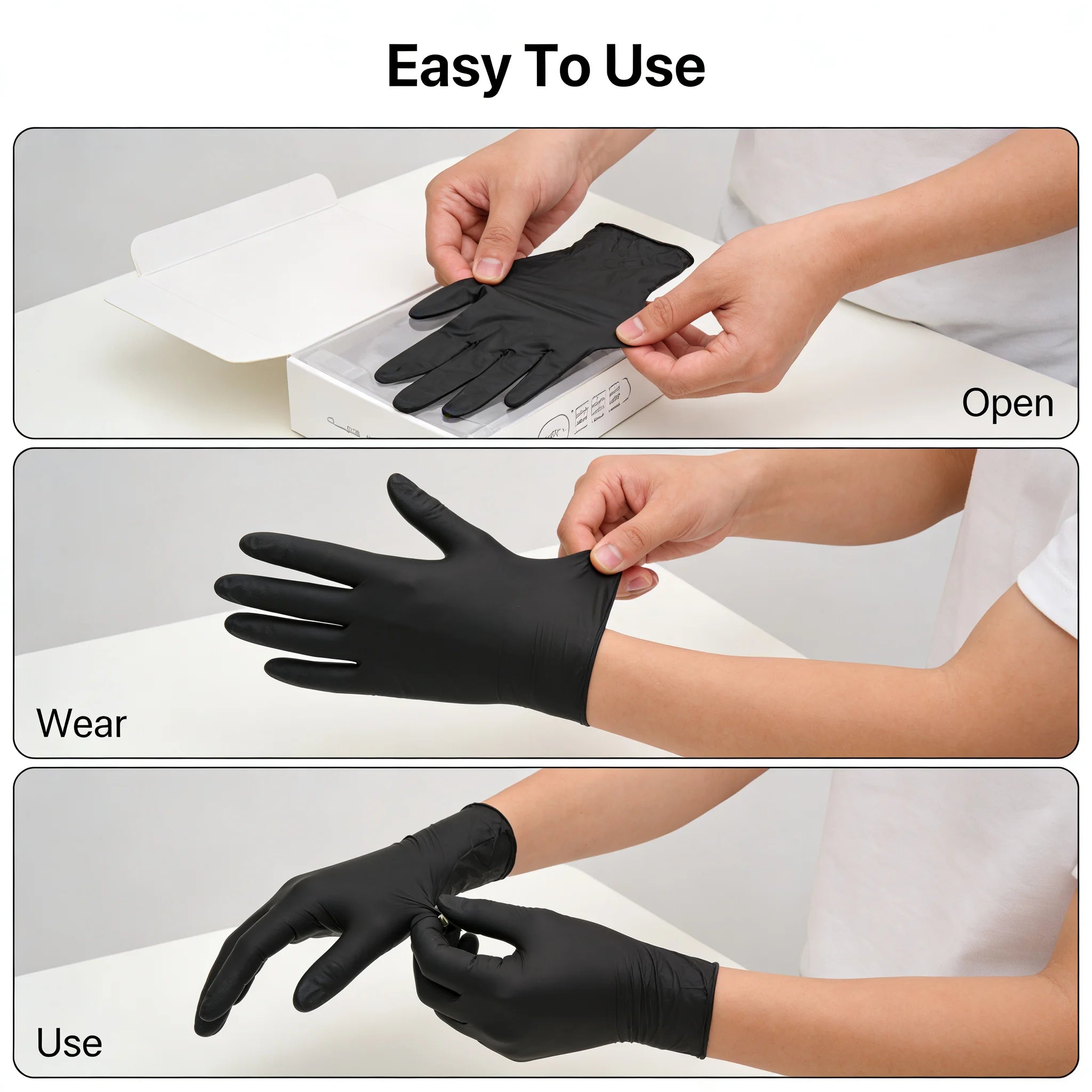 100pcs Disposable Black Nitrile Gloves Powder