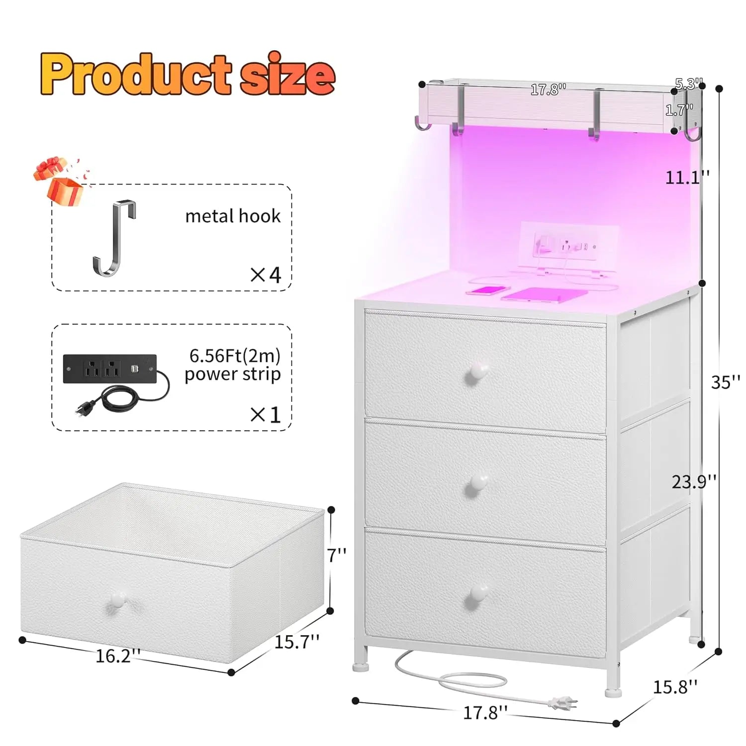 Nightstand with Charging Station & Led