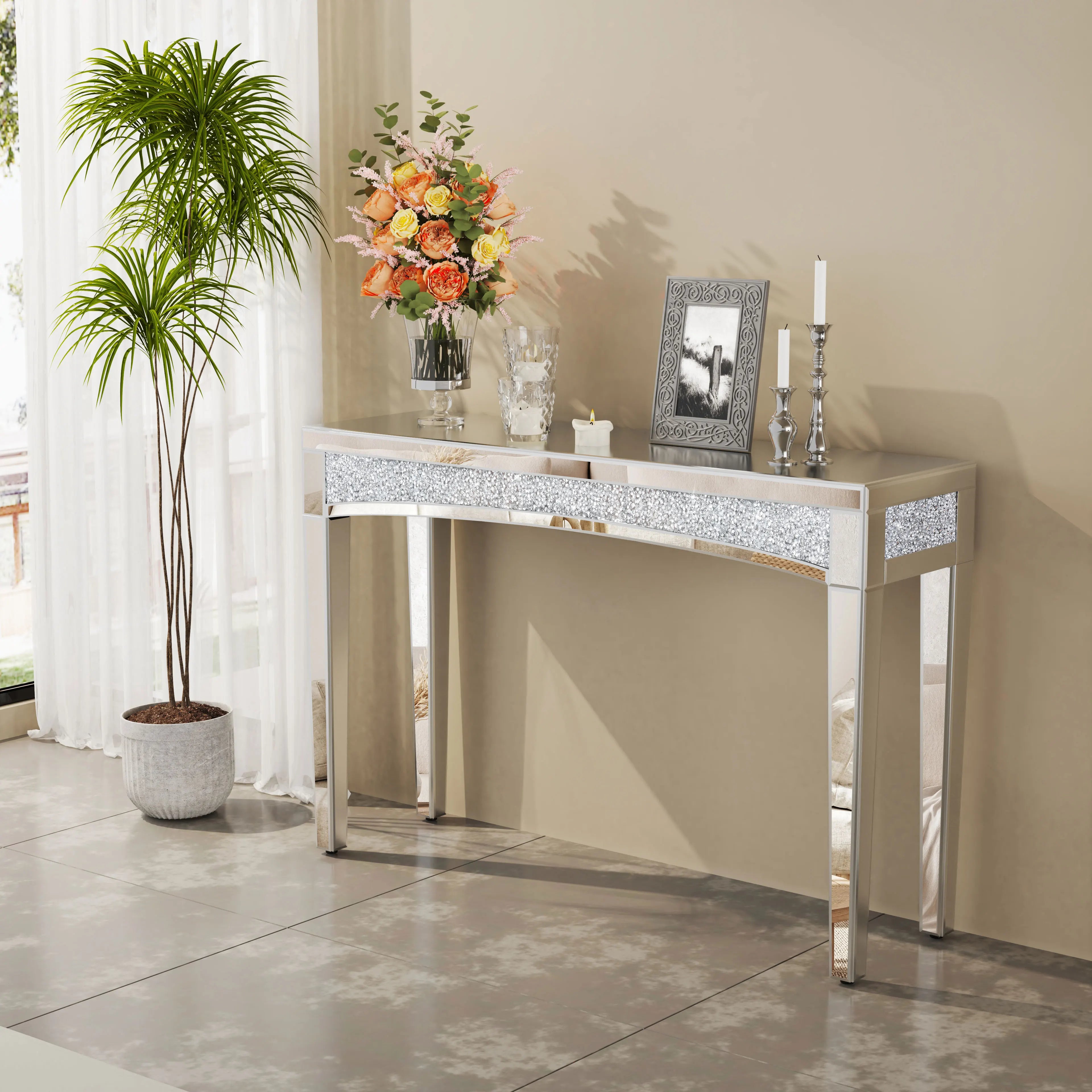 47.2" Mirrored Desk Silver Console Table