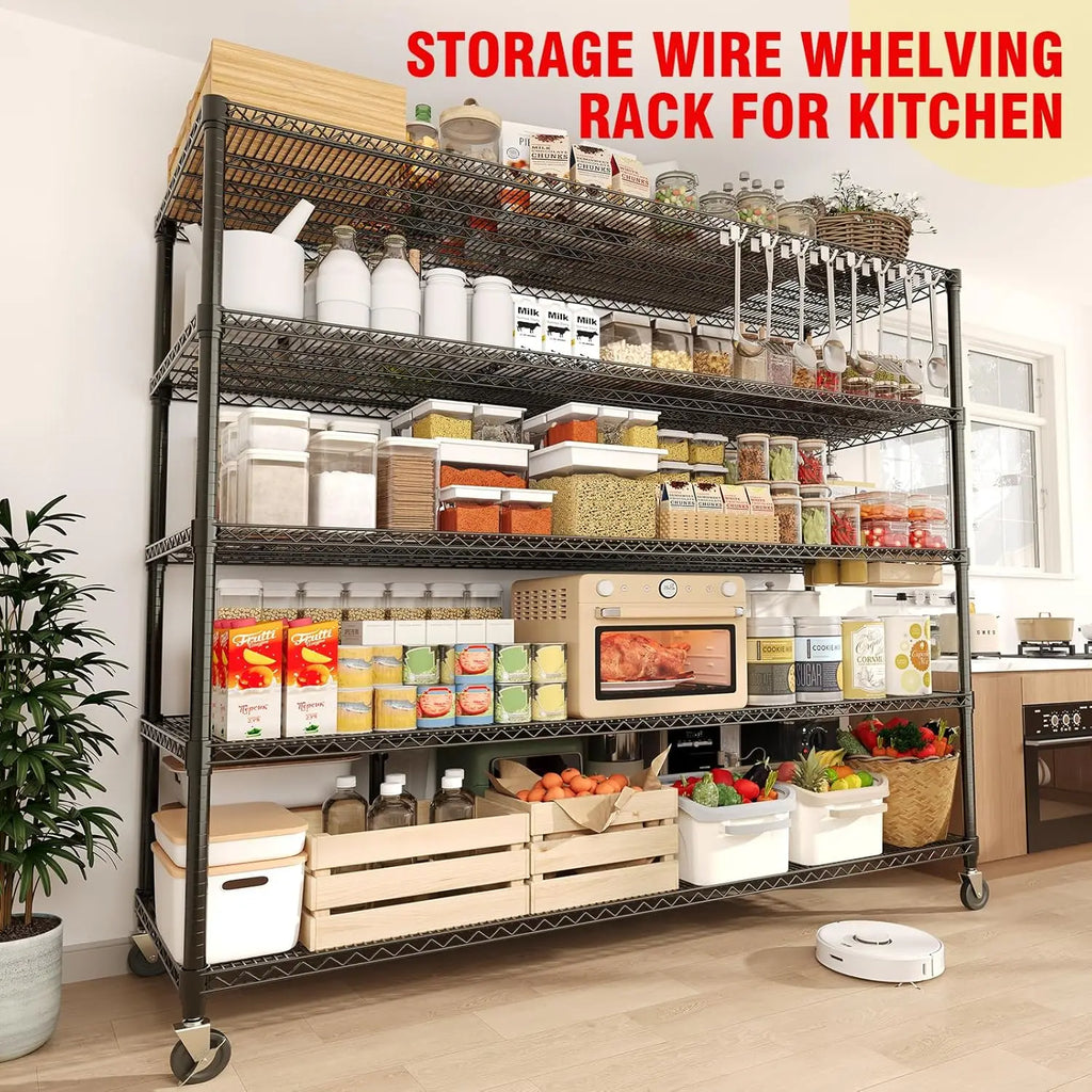 5-Tier Commercial Storage Shelves Unit with Wheels