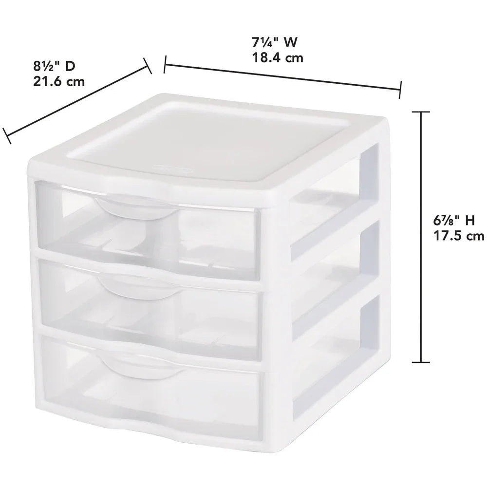 Small 3 Drawer Storage Unit Plastic Stackable Organizer