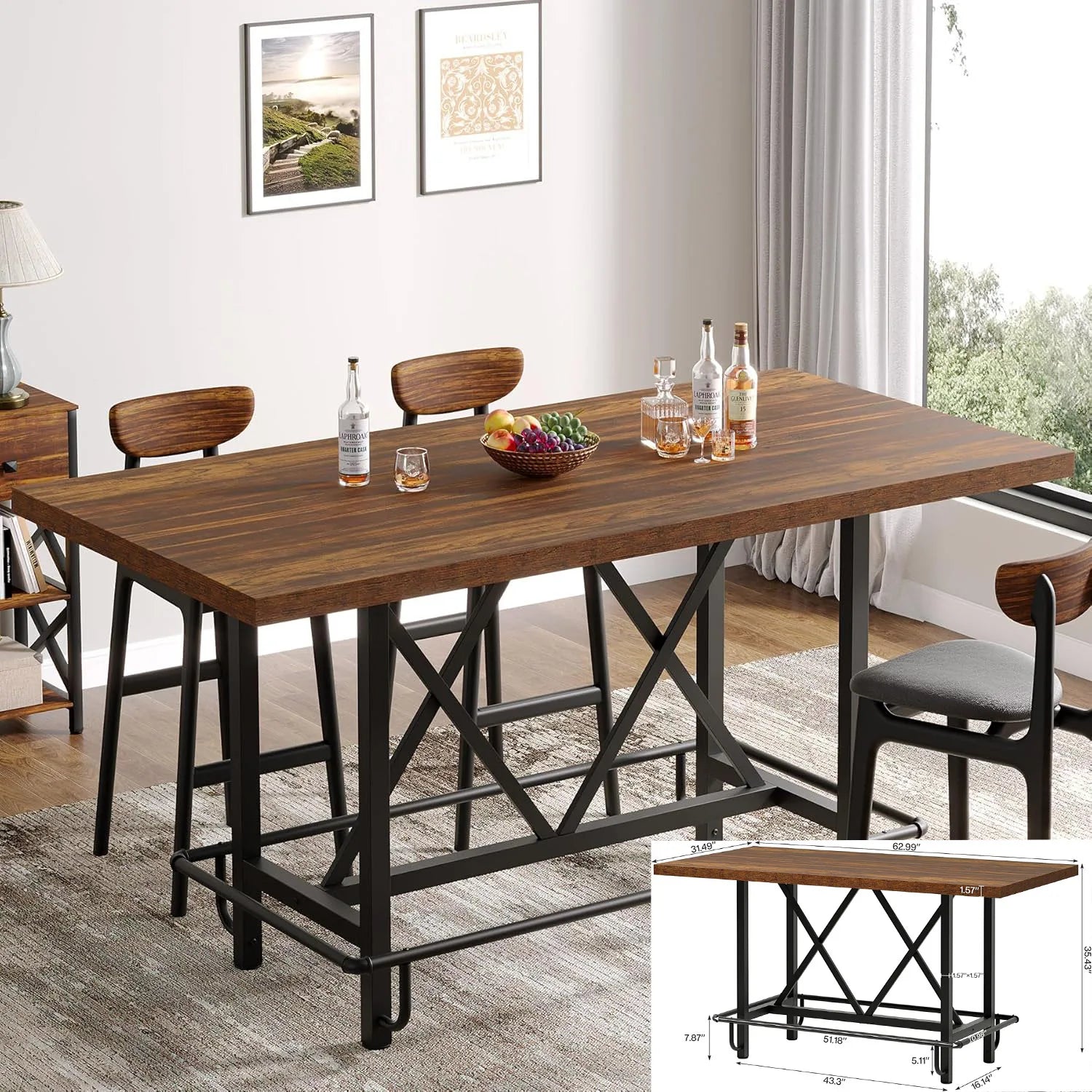 63-inch Dining Table for 4-6, Farmhouse
