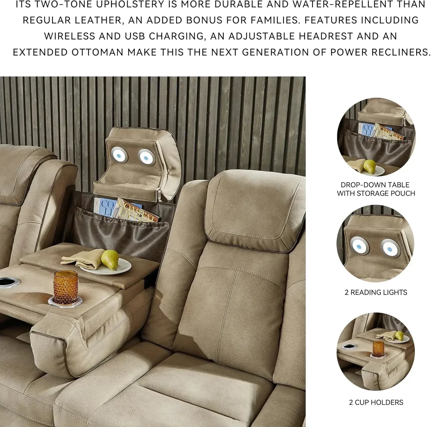 Power Reclining Sofa with Adjustable Headrest