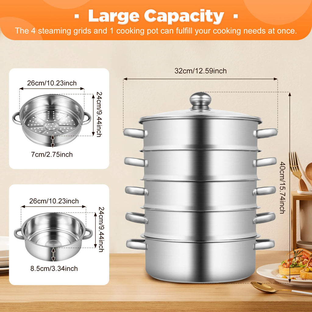 32CM Stainless Steel Steaming Pot Cookware