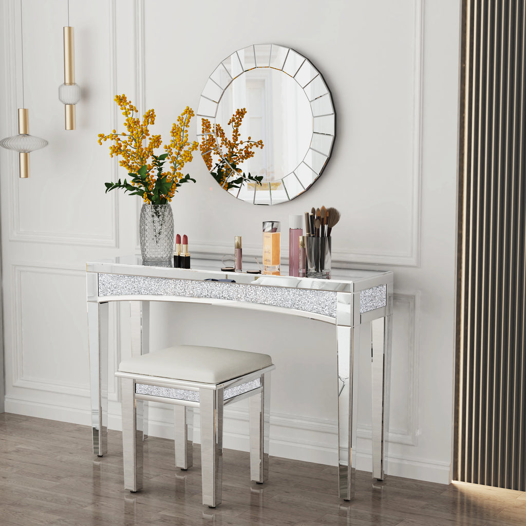 47.2" Mirrored Desk Silver Console Table
