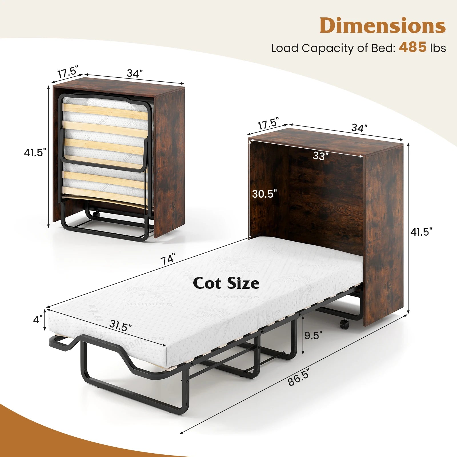 Cot Size Murphy Foldable Bed