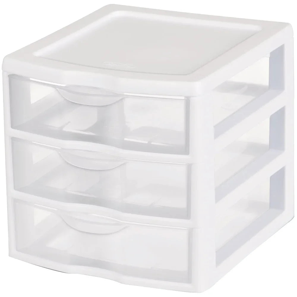 Small 3 Drawer Storage Unit Plastic Stackable Organizer