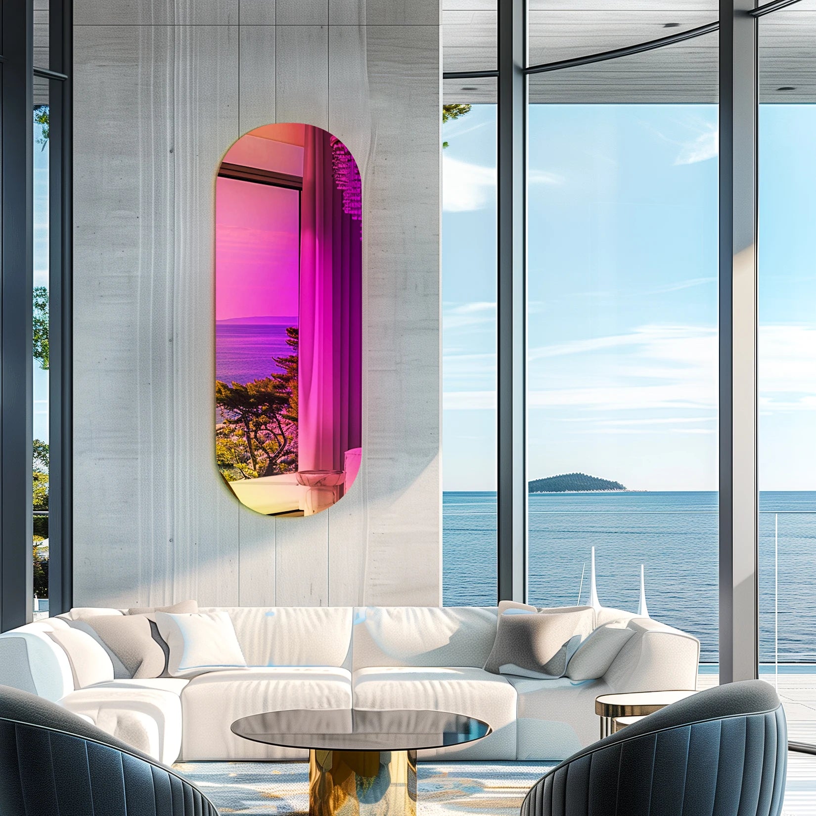 Wall Mirror Colorful Gradients Decor 17.5”x47.2” Oval Mirror long Modern Art Rainbow Wall for Living Room,Dining Room