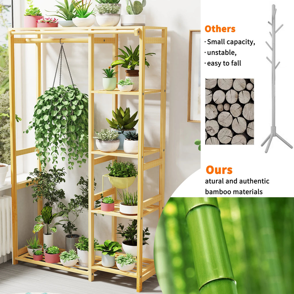 6 Tier Bamboo Garment Rack Open
