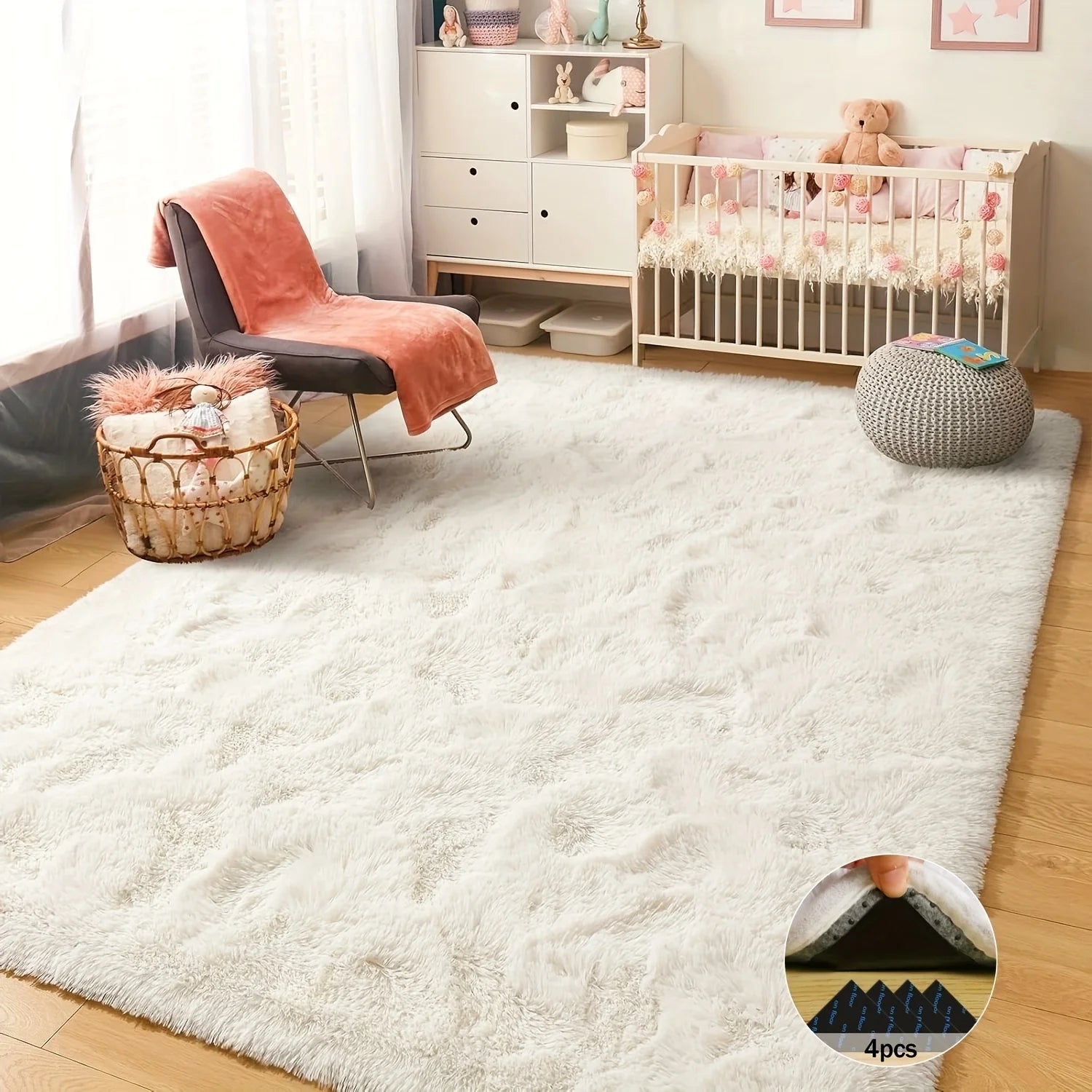 Off-White Soft Shag Plush Carpet