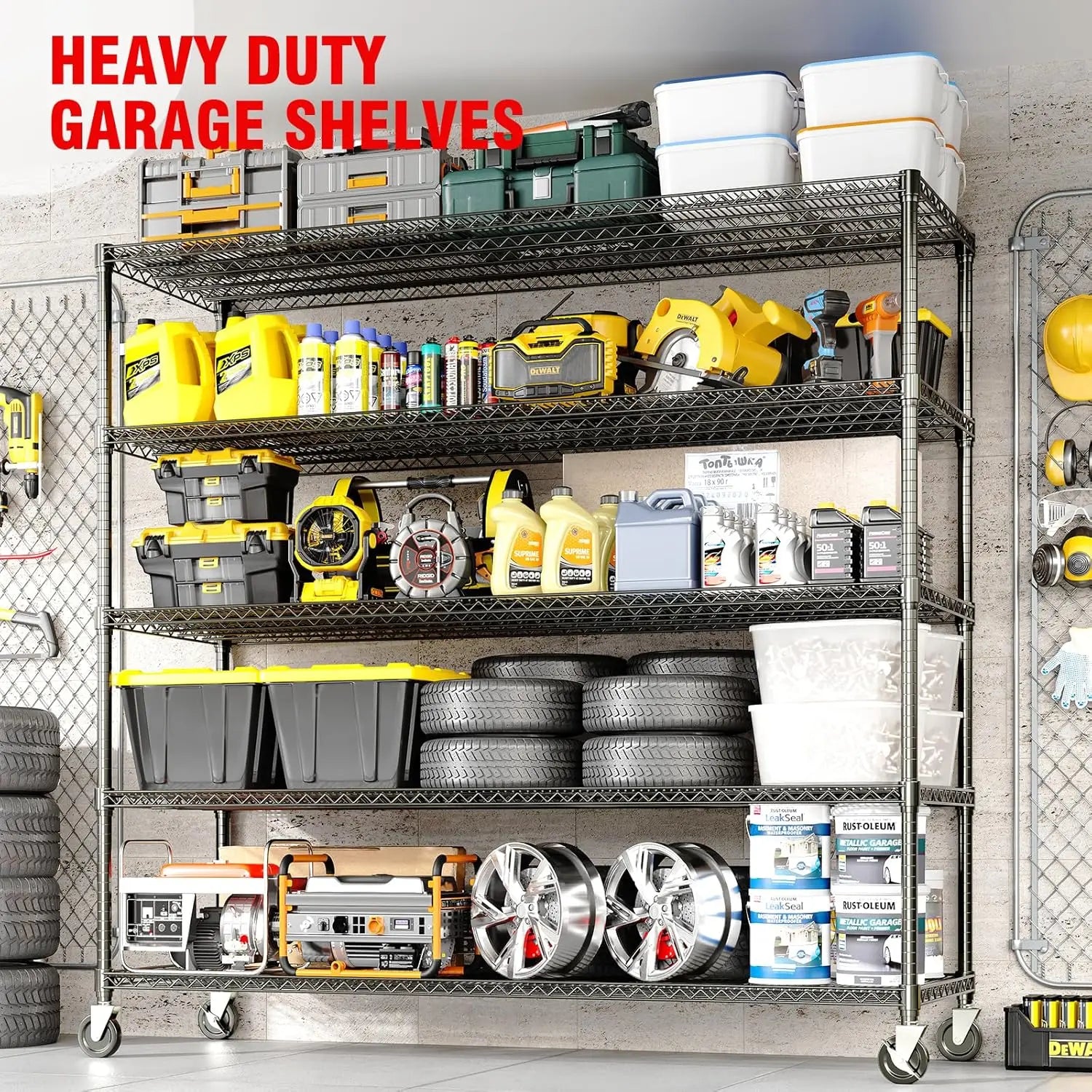 5-Tier Commercial Storage Shelves Unit with Wheels