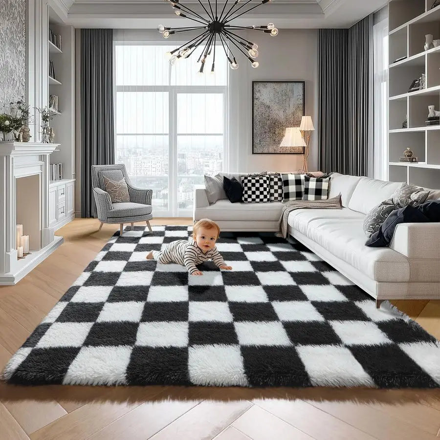 Living Room, 5x8 Area Rug Black and White