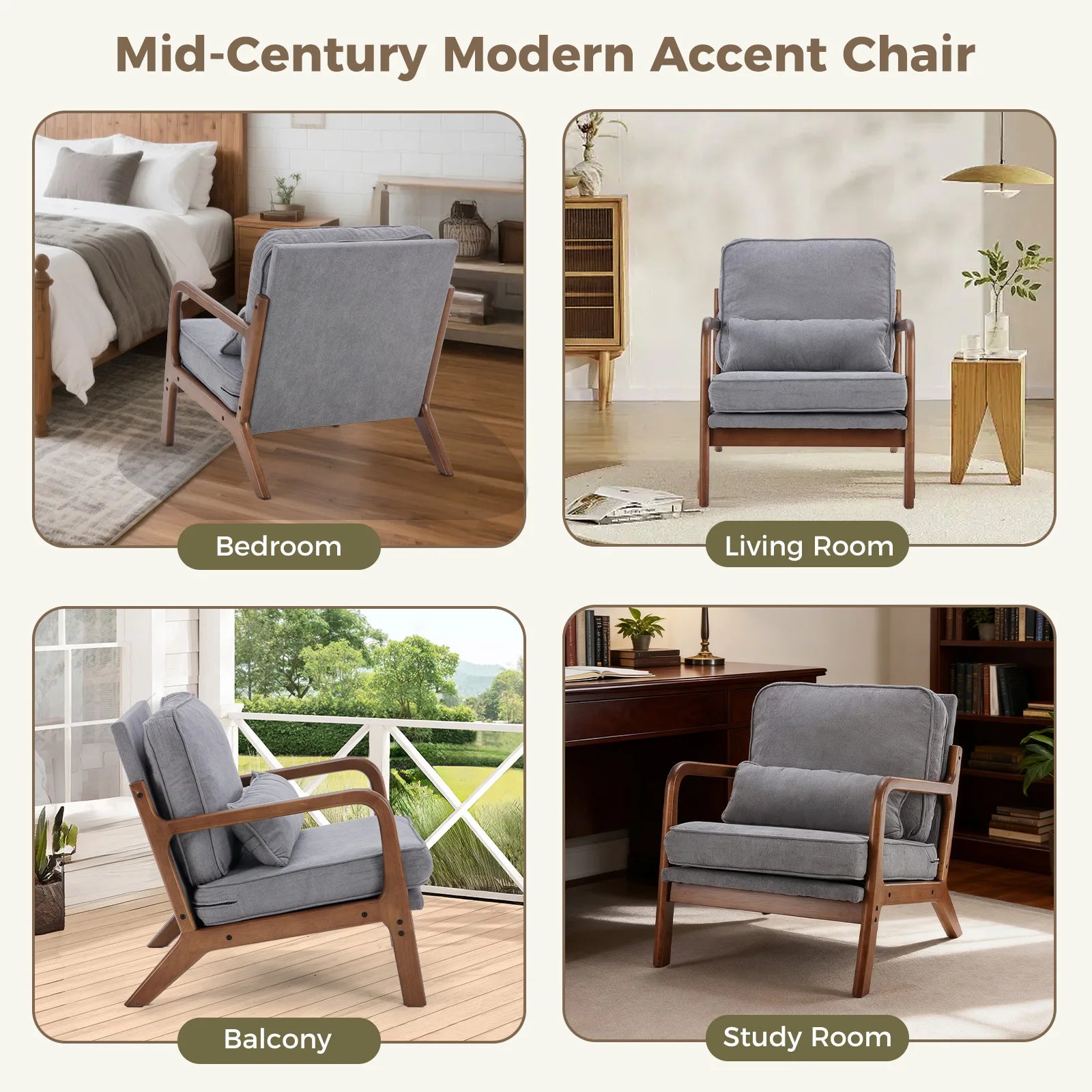 Wooden Chair with Arms and Waist Cushion