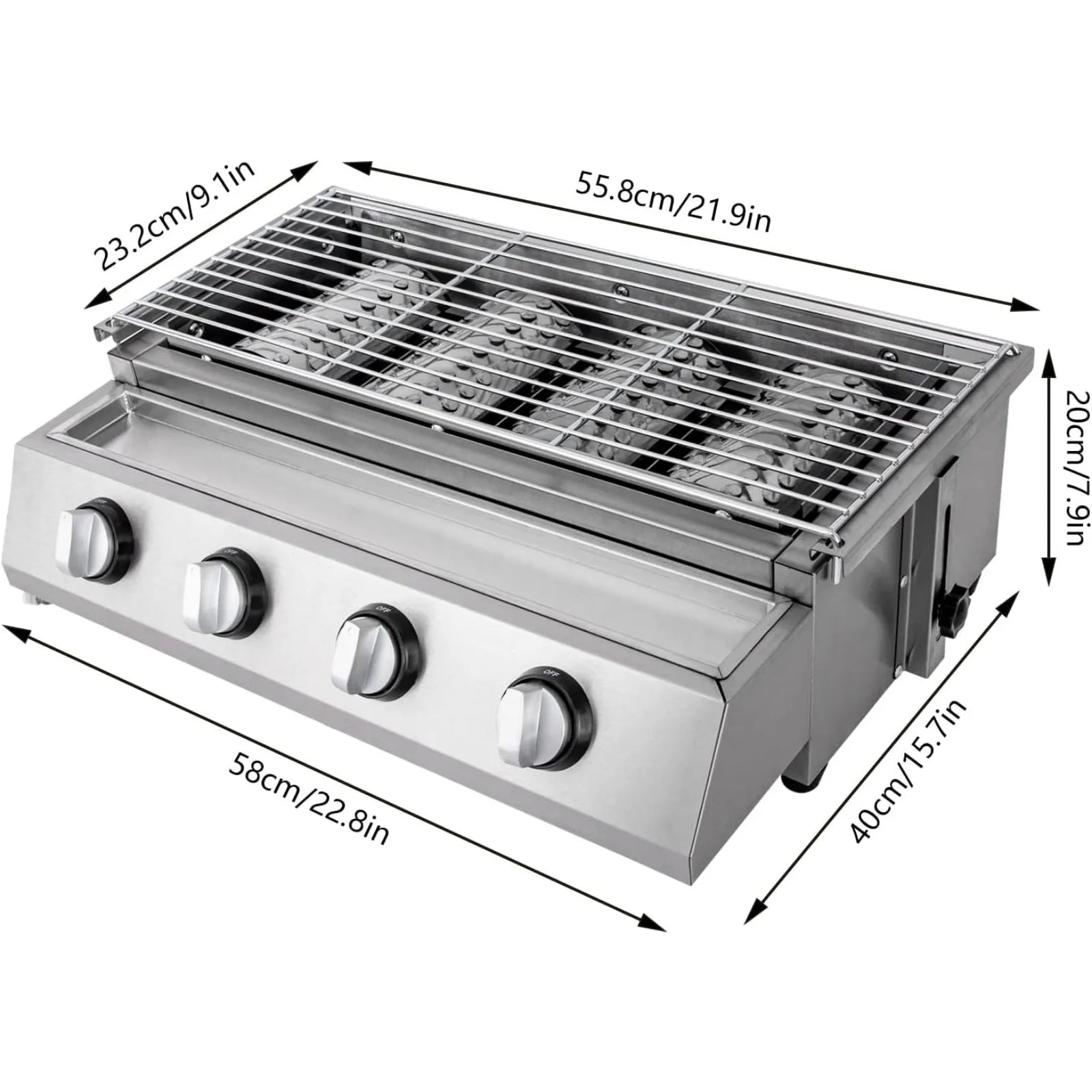 4-Burner Stainless Steel Tabletop Propane Grill