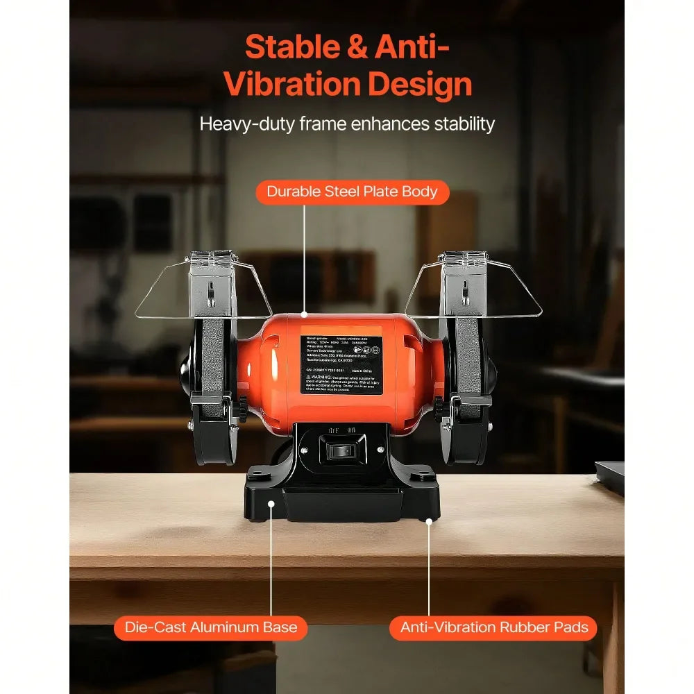6Inch Single Speed Bench Grinder, 3450RPM