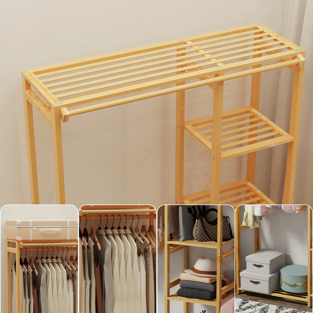6 Tier Bamboo Garment Rack Open