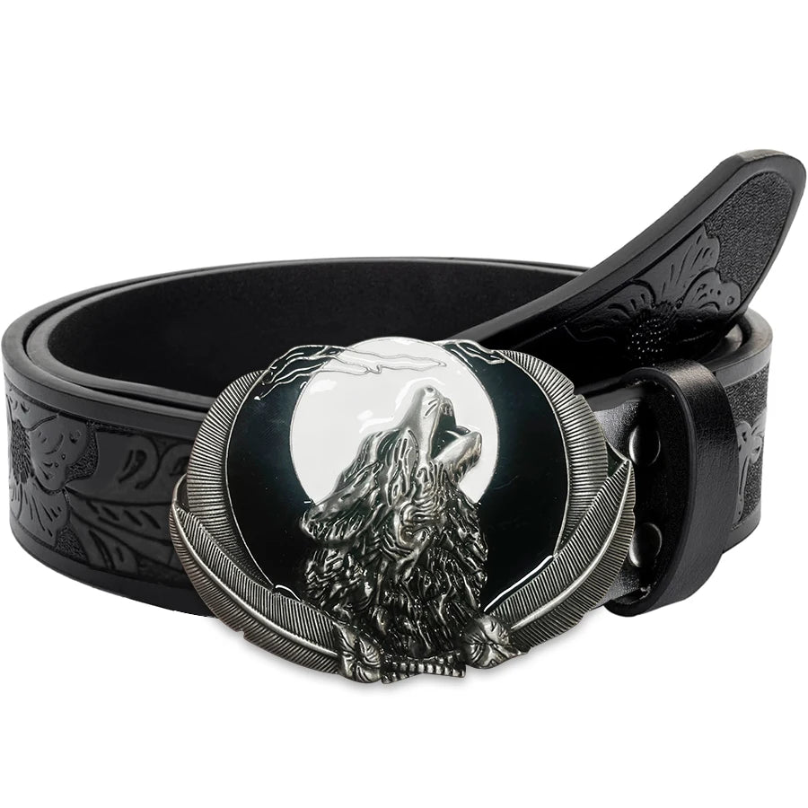 Western Men's Retro Belt Wolf Head