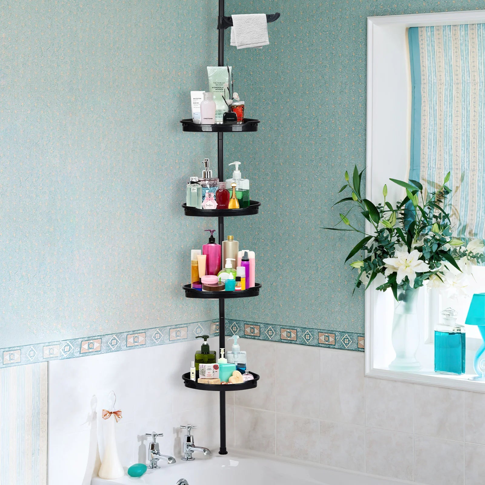 Corner Shower Caddy with Pole 4-Tier Adjustable
