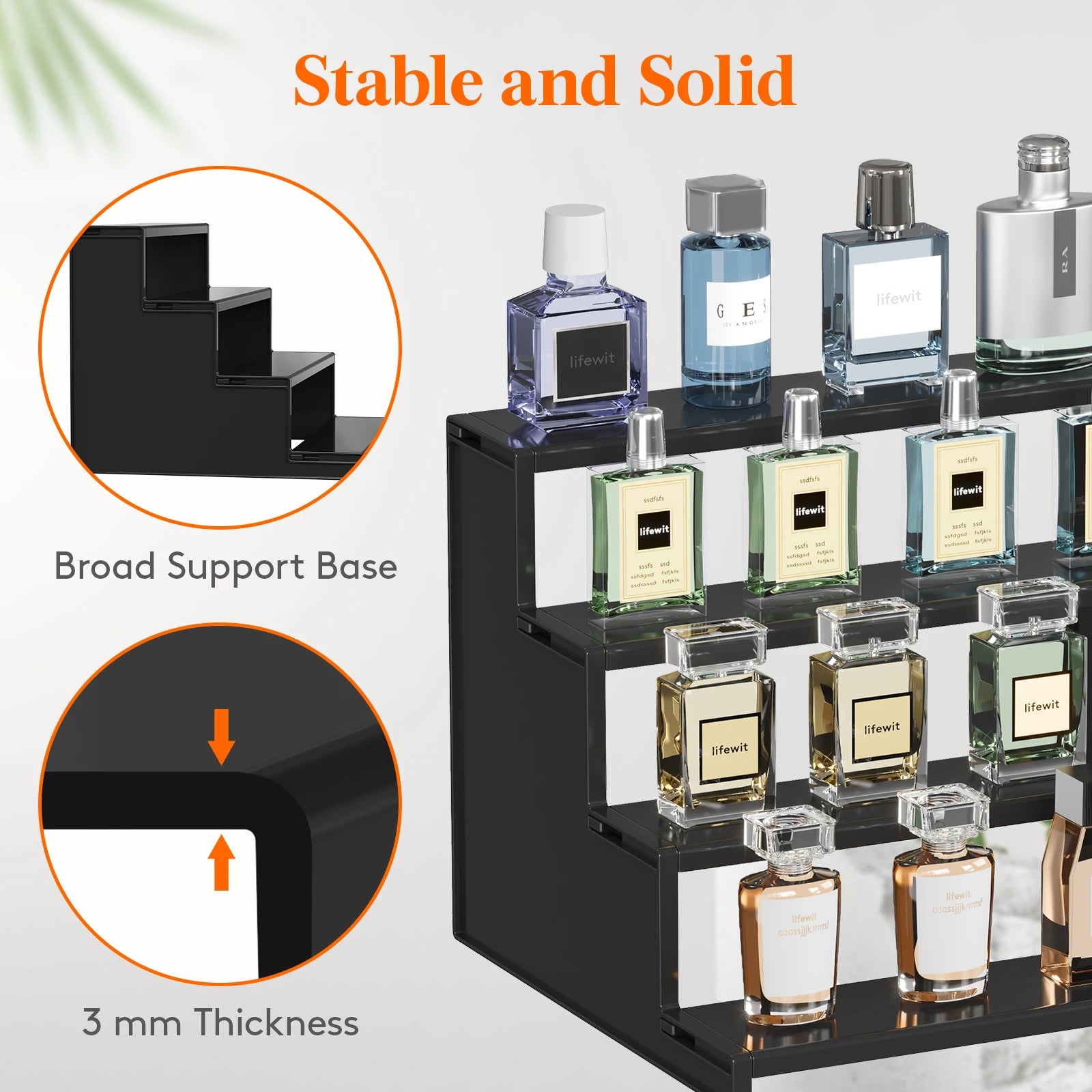 Dark Cologne Stand, Step Perfume Organizer, Tool-free Assembly, Display Stand Shelf for Fragrance, Skincare, Figurine, Dessert