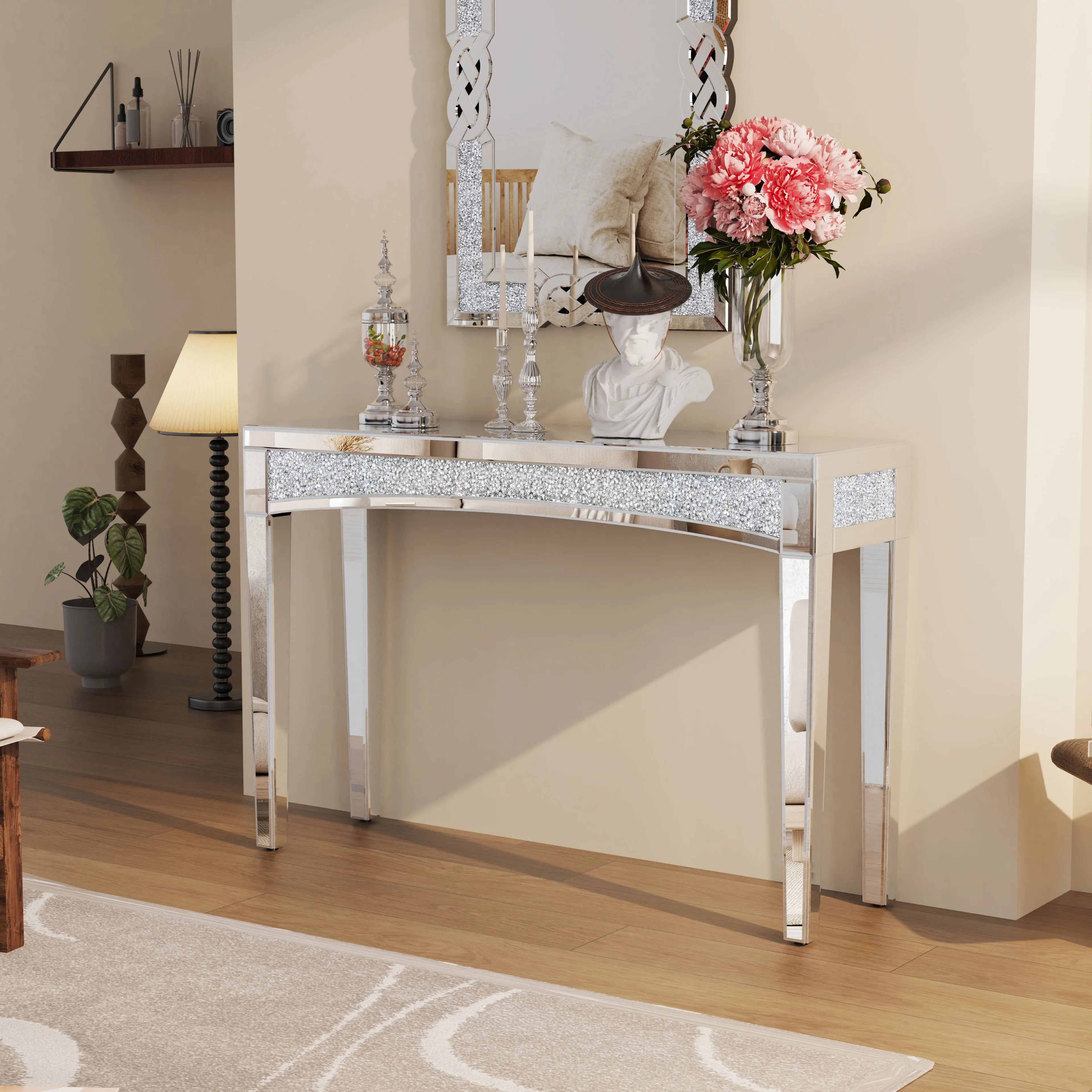 47.2" Mirrored Desk Silver Console Table