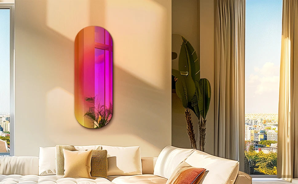 Wall Mirror Colorful Gradients Decor 17.5”x47.2” Oval Mirror long Modern Art Rainbow Wall for Living Room,Dining Room
