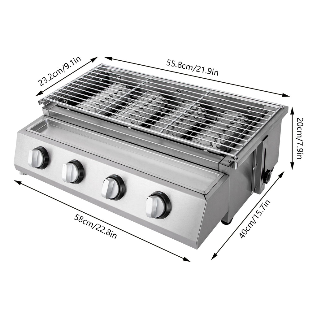 4-Burner Stainless Steel Tabletop Propane Grill