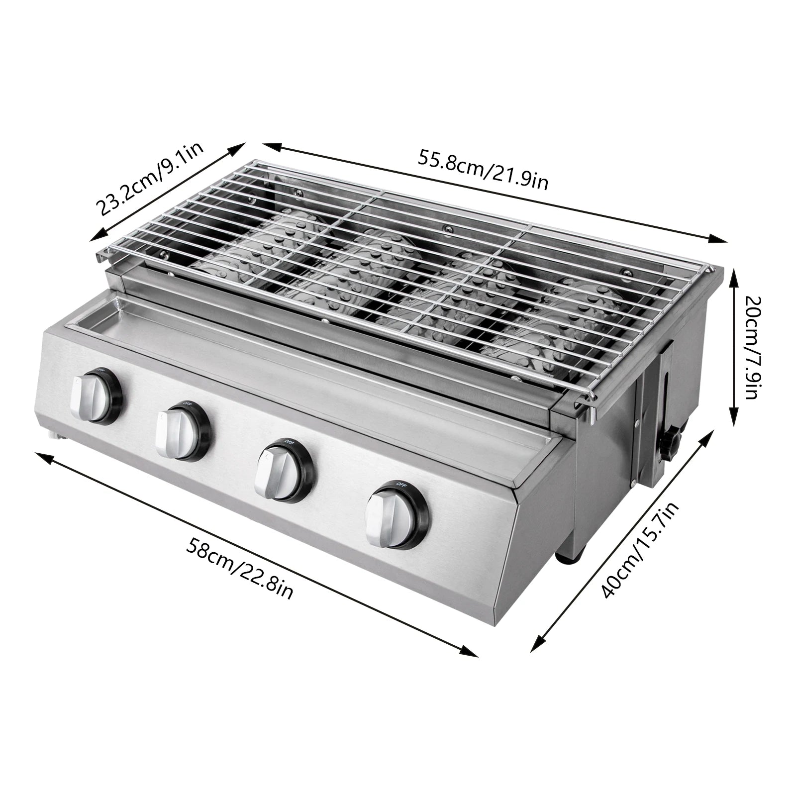 4-Burner Stainless Steel Tabletop Propane Grill