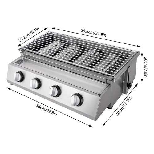 4-Burner Stainless Steel Tabletop Propane Grill
