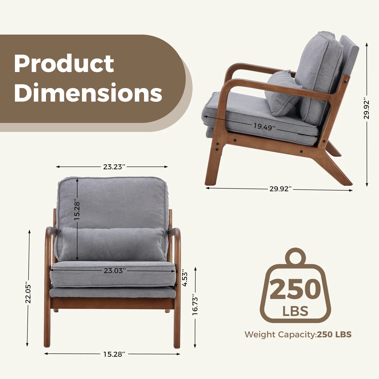 Wooden Chair with Arms and Waist Cushion