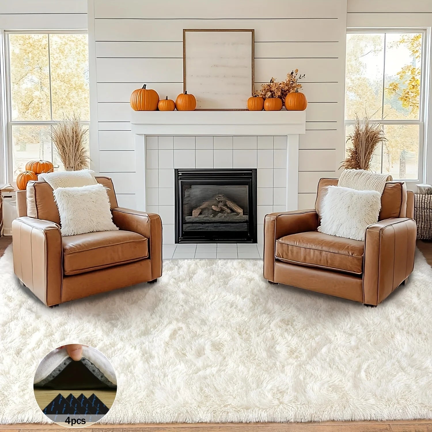 Off-White Soft Shag Plush Carpet