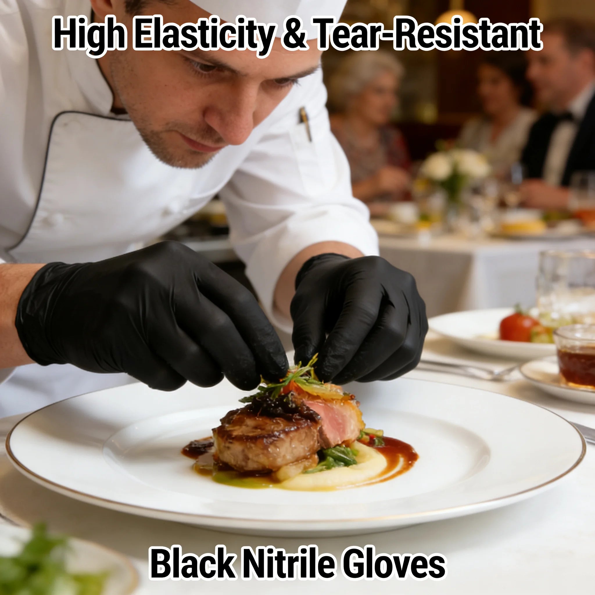 100pcs Disposable Black Nitrile Gloves Powder