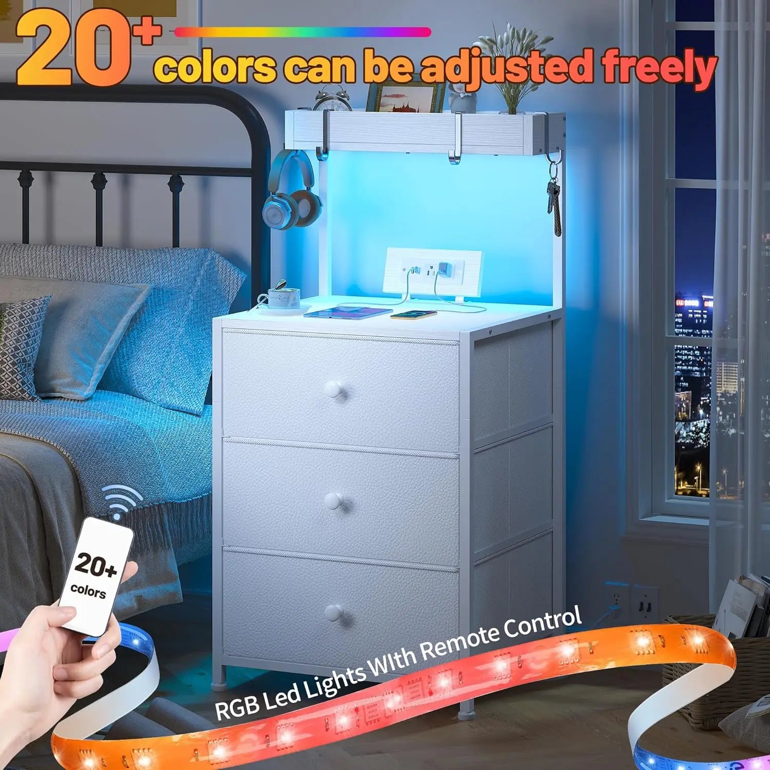 Nightstand with Charging Station & Led