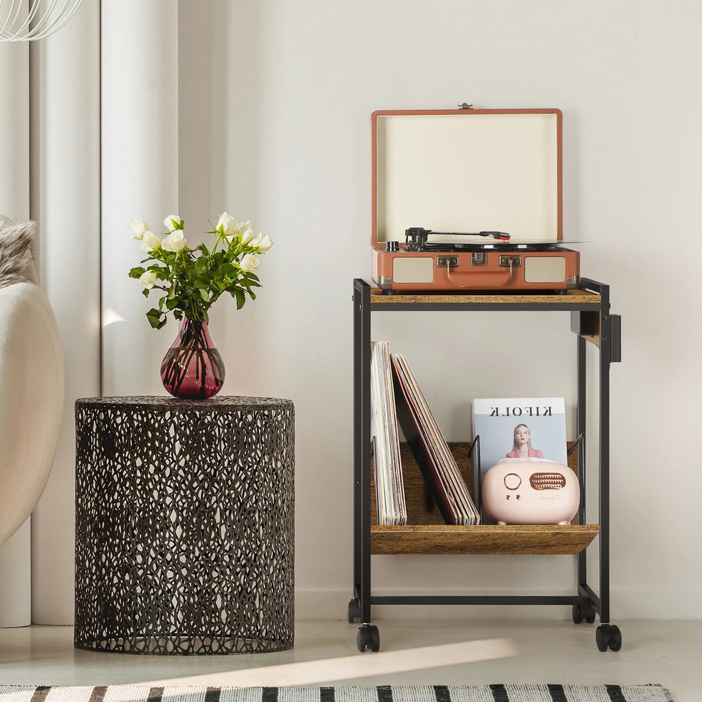Record Player Stand with Vinyl Storage Side Table