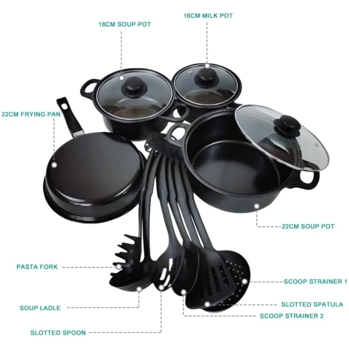 13PCS Non-Stick Pots and Pans Cookware