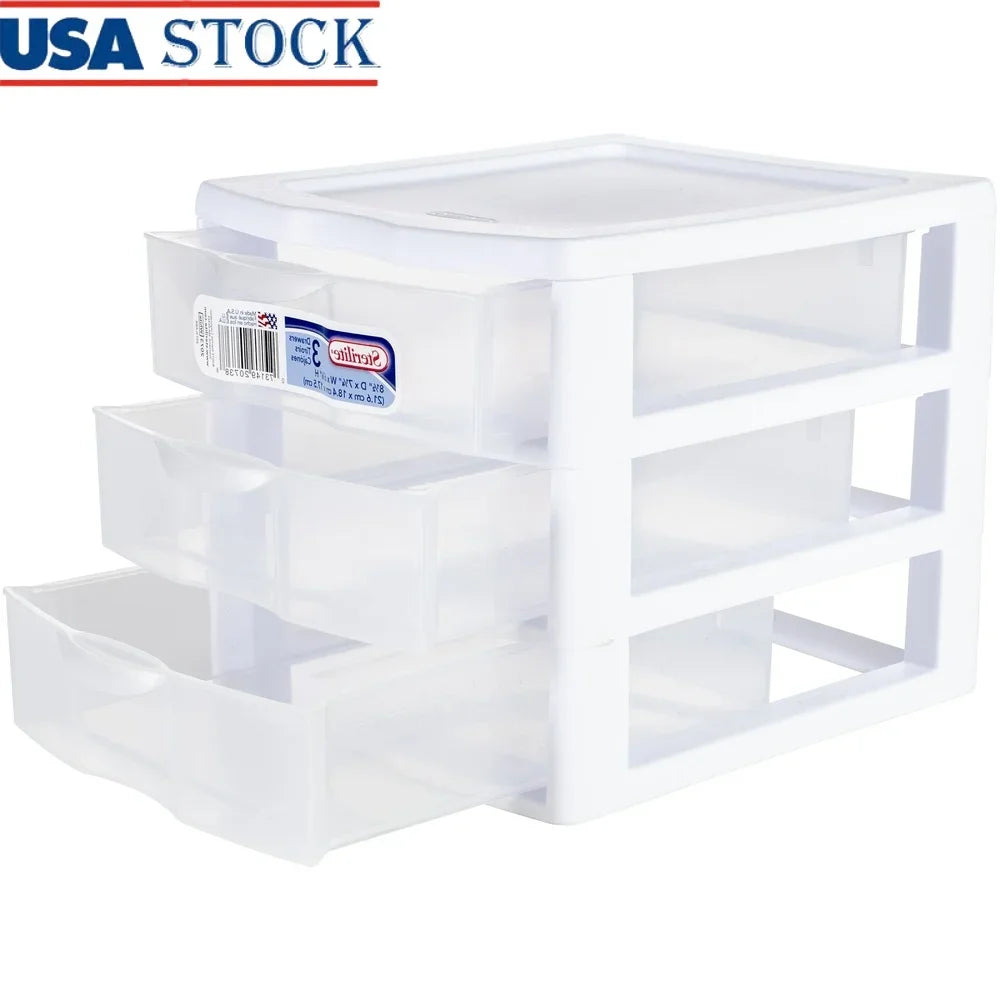 Small 3 Drawer Storage Unit Plastic Stackable Organizer