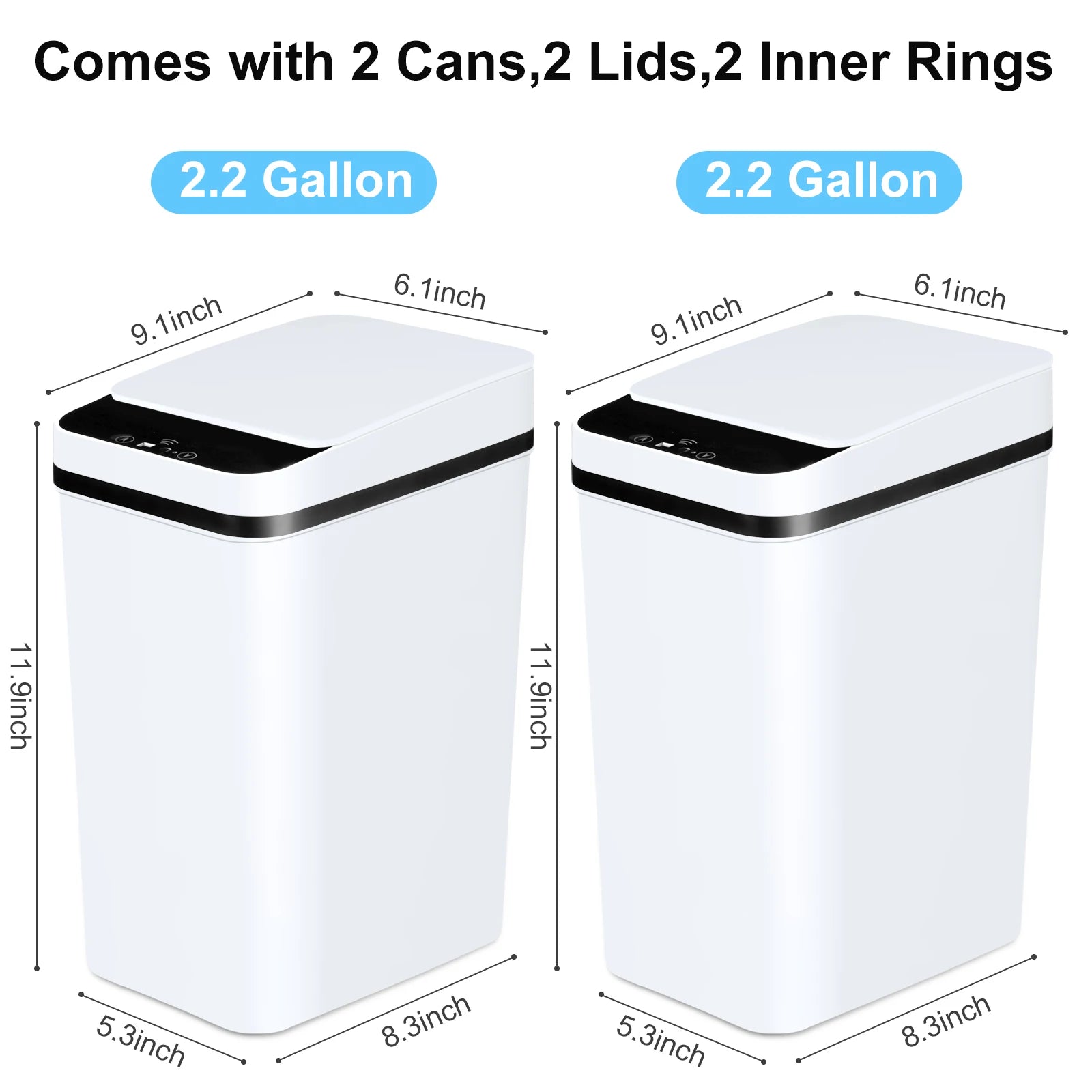 2 Pack 12L Bathroom Automatic Touchless Trash Cans